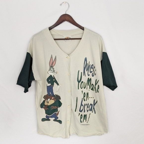 Vintage Mens Large Looney Tunes Button Up - Picture 1 of 6